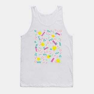 80s Retro Style Memphis Pattern Overlaid on top of a White Background Tank Top